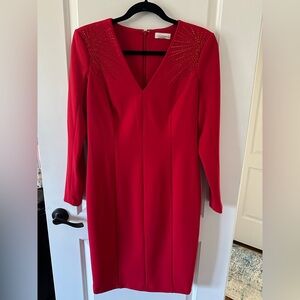 Calvin Klein Vibrant Red Long Sleeve Dress